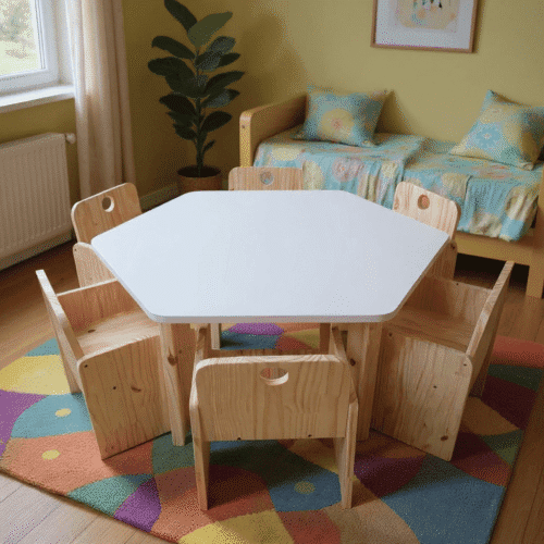 Mesa Sextavada em Cubo com 6 Cadeiras Montessori